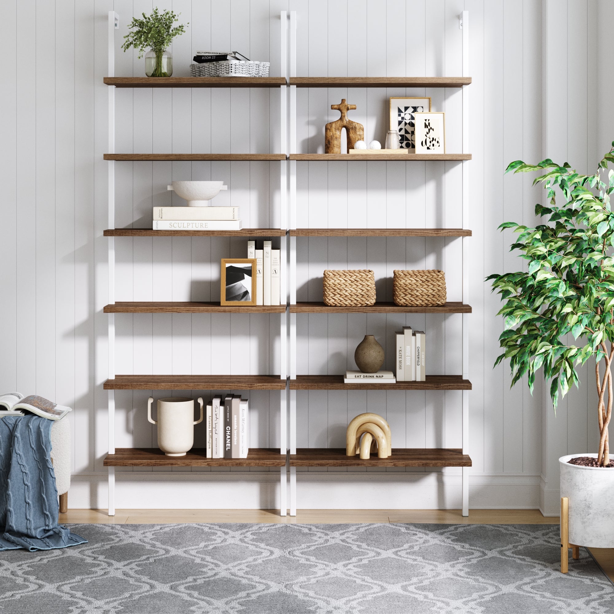 Theo Ladder Matte White Bookshelf Wood & Metal Set of 2 | Nathan James