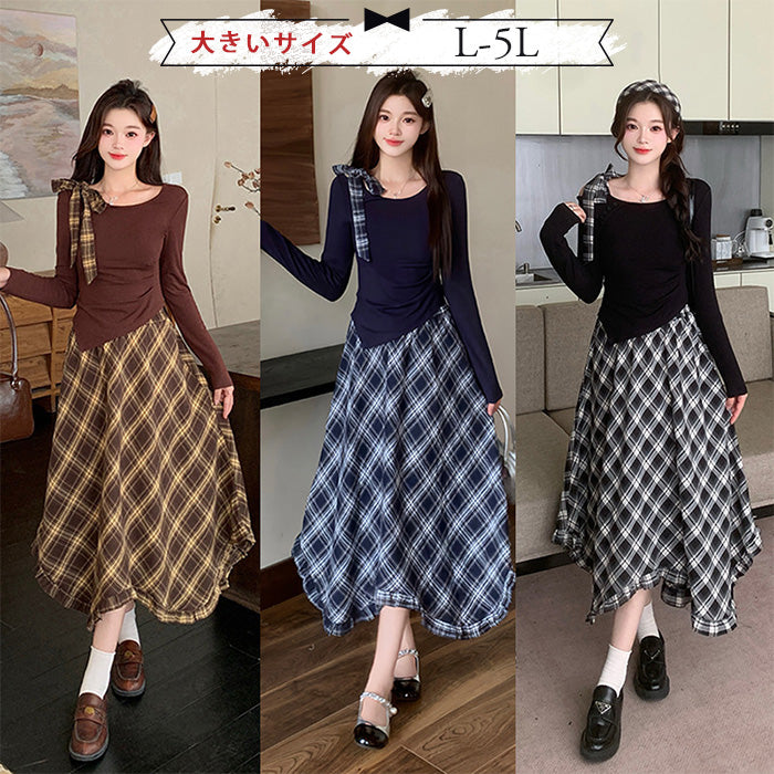 大きいサイズ レディース｜クラシカルムードのリボンチェック