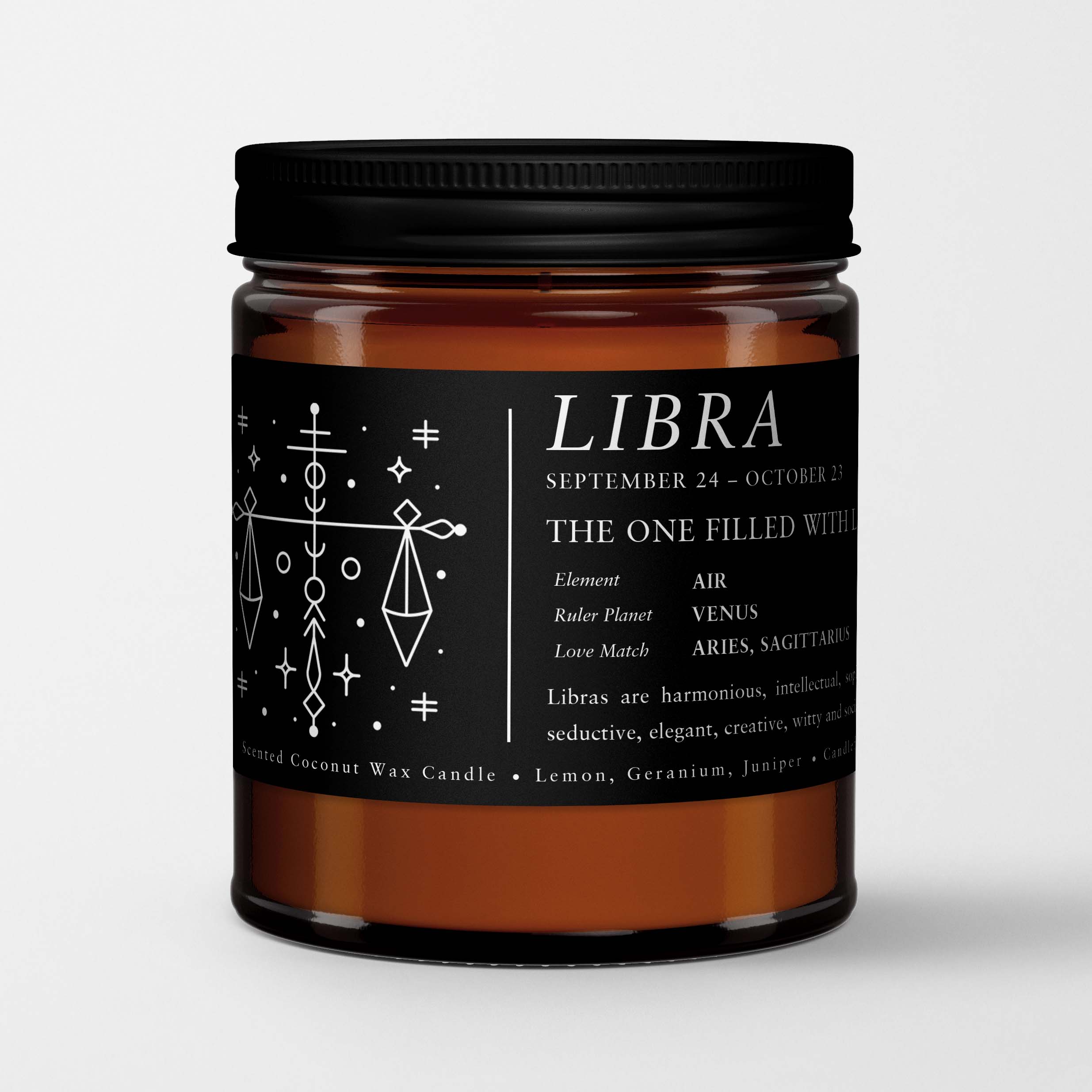 Zodiac Birthday Gift Candle in Amber Glass: Libra | Candlefy