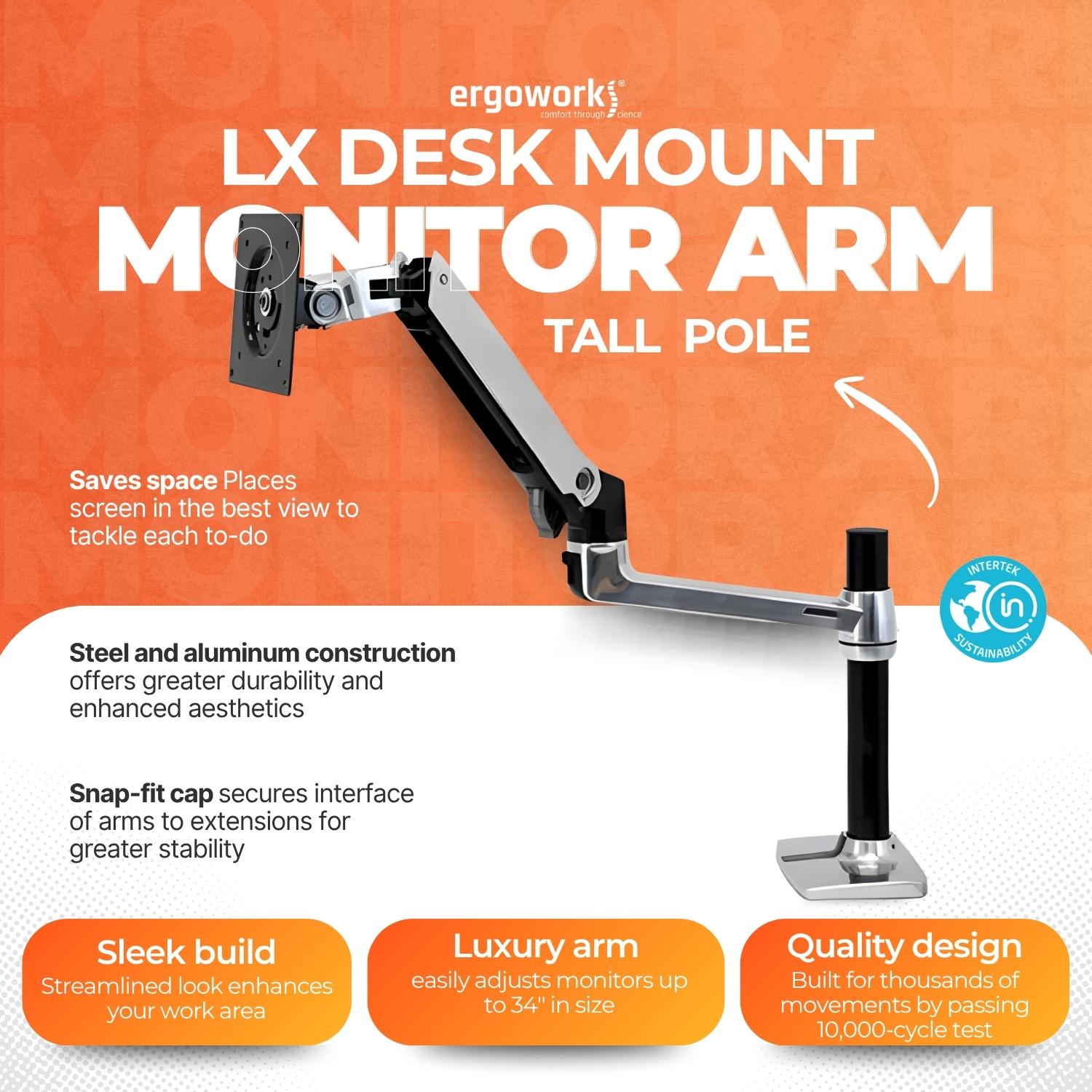 LX Desk Mount LCD Monitor Arm, Tall Pole
