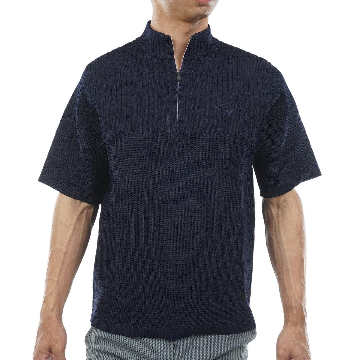 ハーフジップモックネック半袖ニットシャツ(半袖シャツ・ポロシャツ