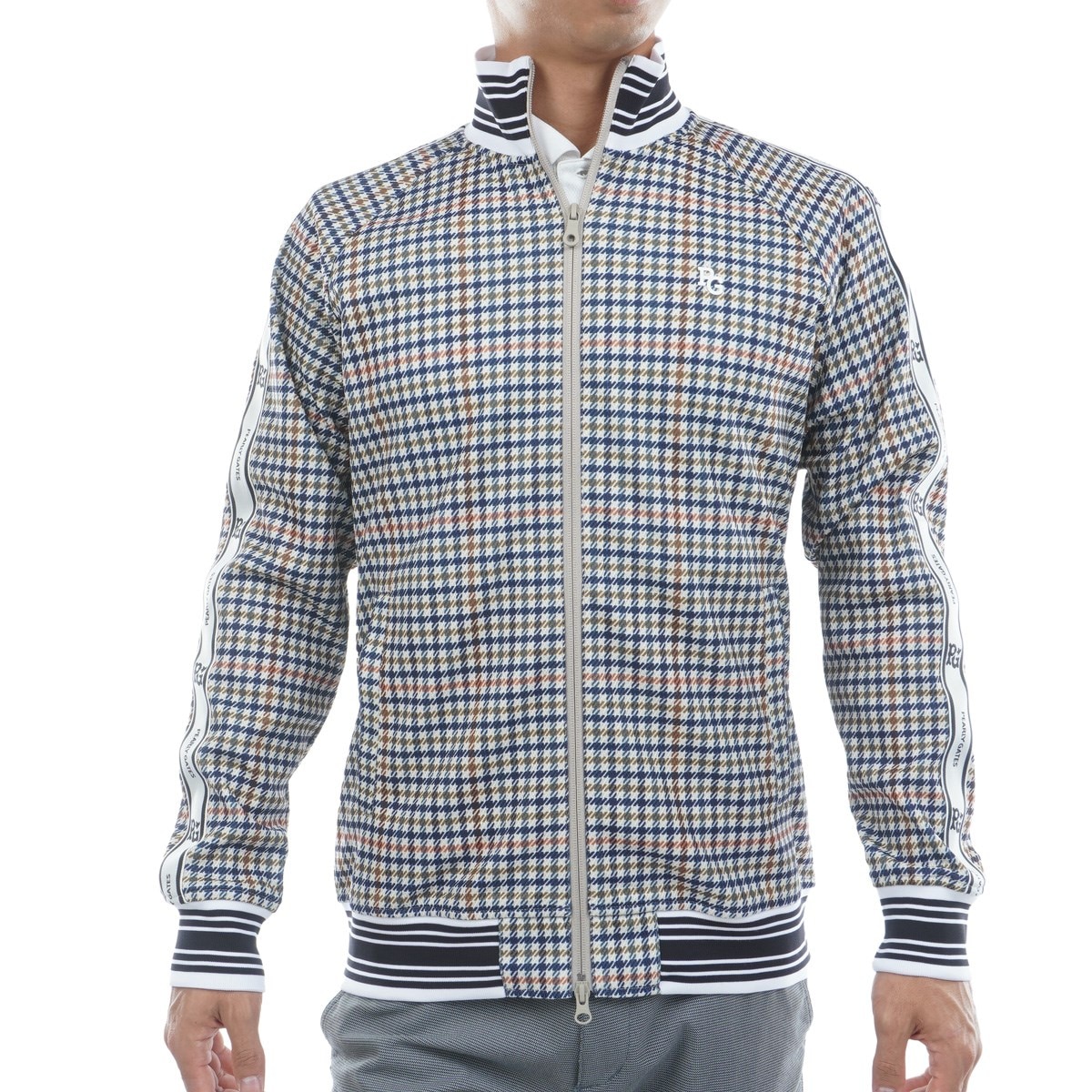 ストレッチメッシュ ガンクラブチェック柄フルジップブルゾン(アウター