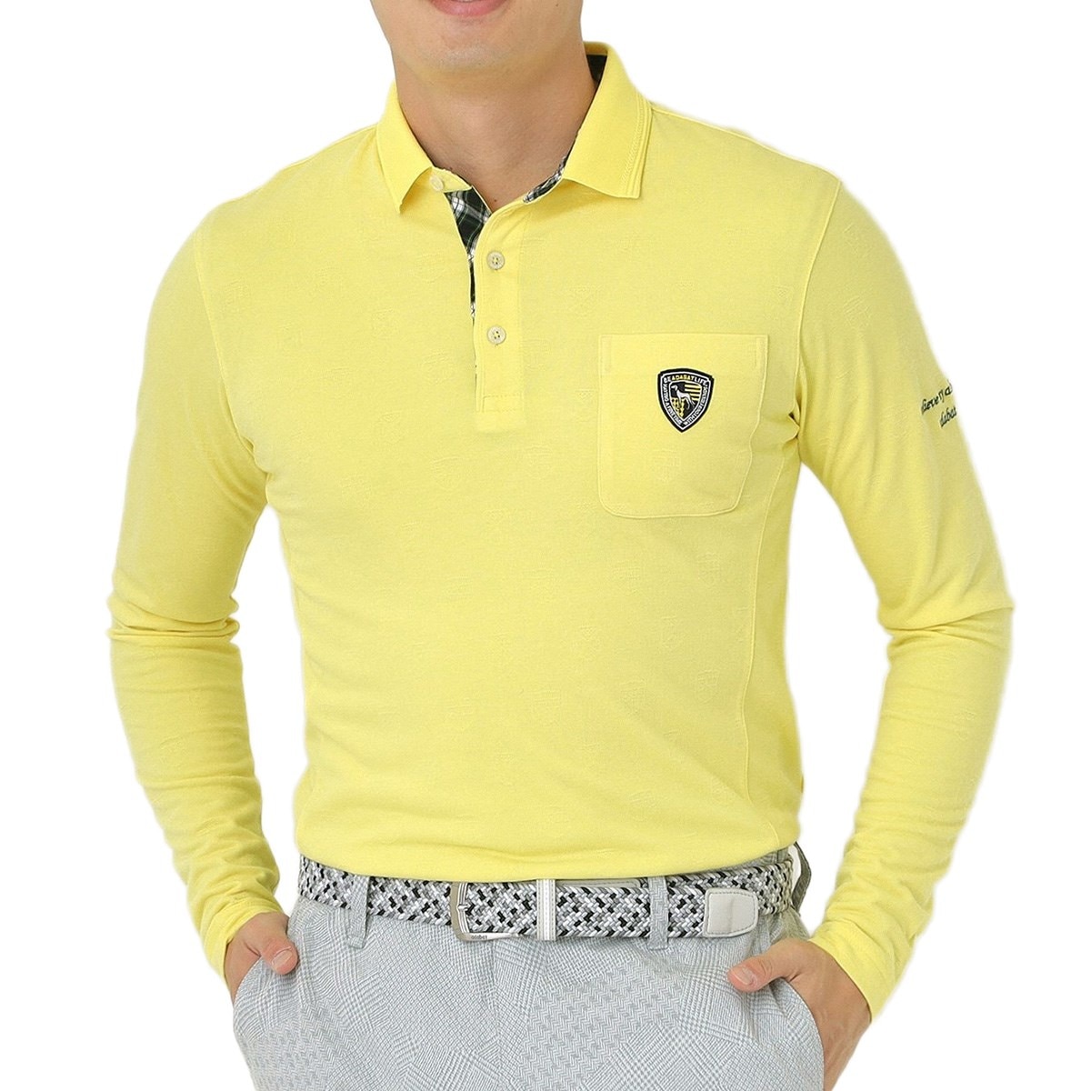 吸湿発熱 小紋ジャカード長袖ポロシャツ(長袖シャツ・ポロシャツ