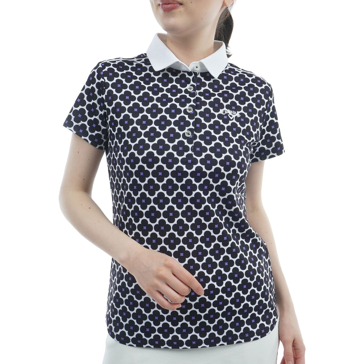 レトロフラワープリント半袖ポロシャツ レディス(半袖シャツ