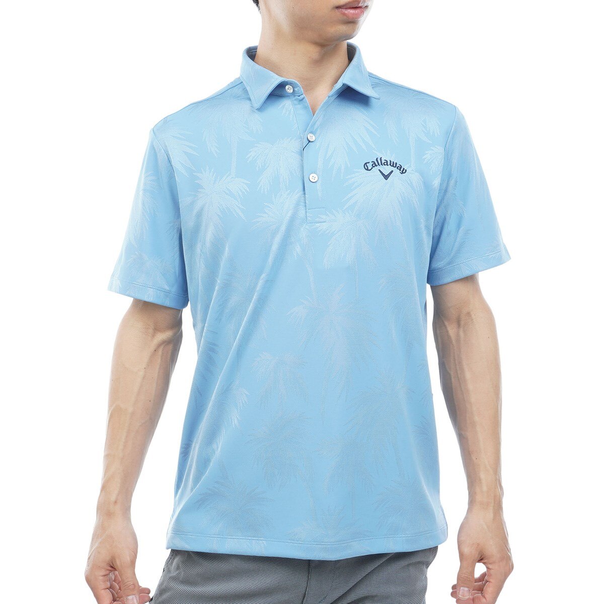 ヤシの木柄同色ジャカード半袖ポロシャツ(半袖シャツ・ポロシャツ