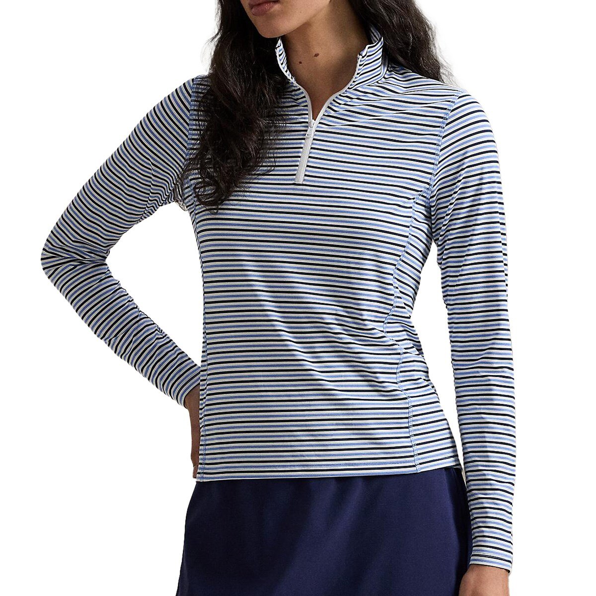 RLX ストレッチ ストライプド パフォーマンス クォータージップ モック