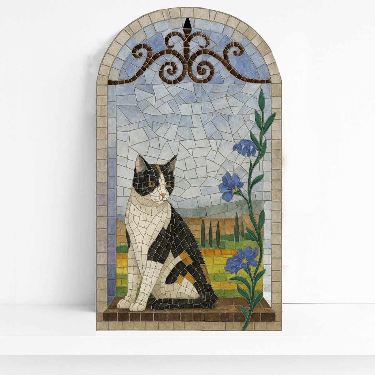 WINDOW WITH CAT mosaic kit in ceramic with trencadis technique