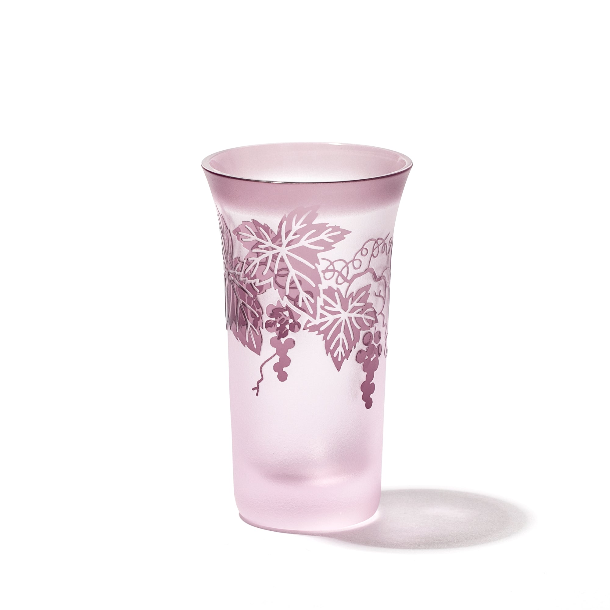 彫刻 夢柄子 ぶどう紋 一口ビール ピンク/パープル ｜江戸切子グラス
