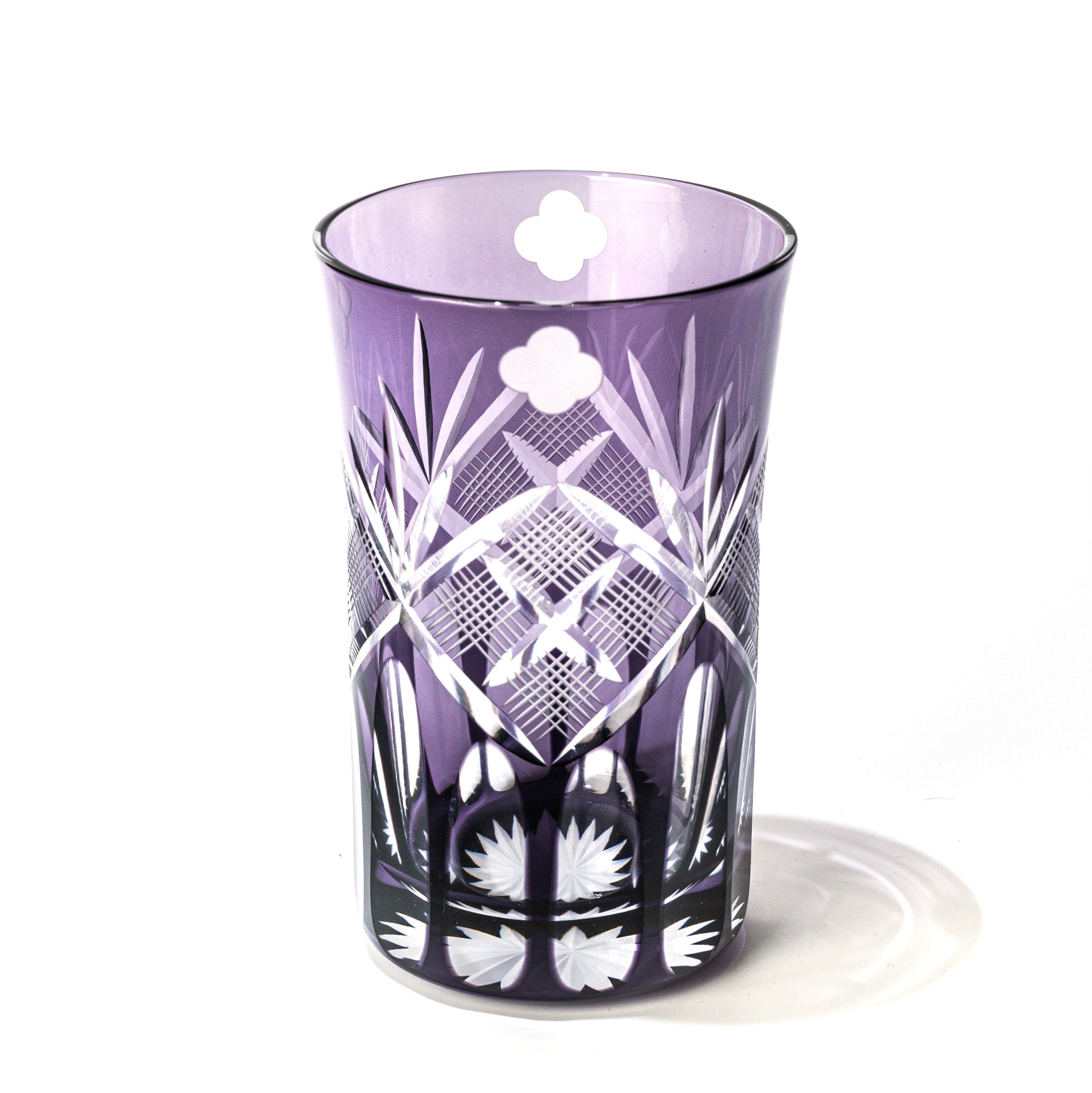 江戸切子 四ツ葉元禄紋 タンブラー 江戸紫 ｜江戸切子グラスなら