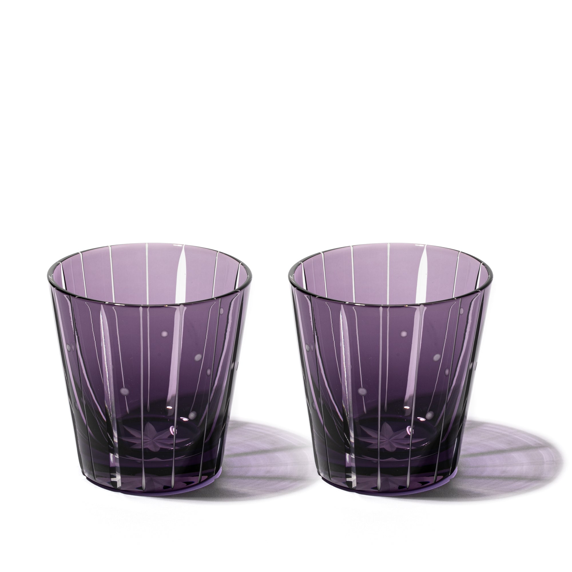 江戸切子 立菱縞紋 天開オールドグラスペア 江戸紫 ｜江戸切子グラス