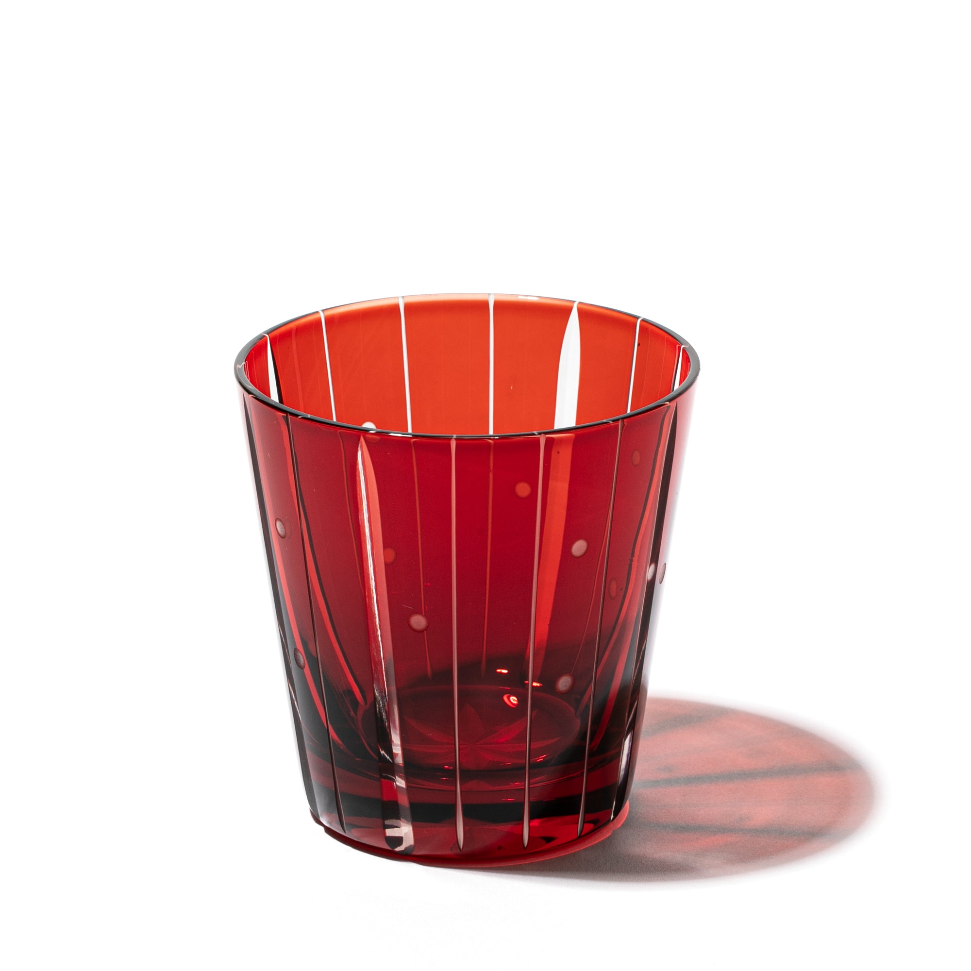 江戸切子 立菱縞紋 天開オールドグラス 赤 ｜江戸切子グラスなら