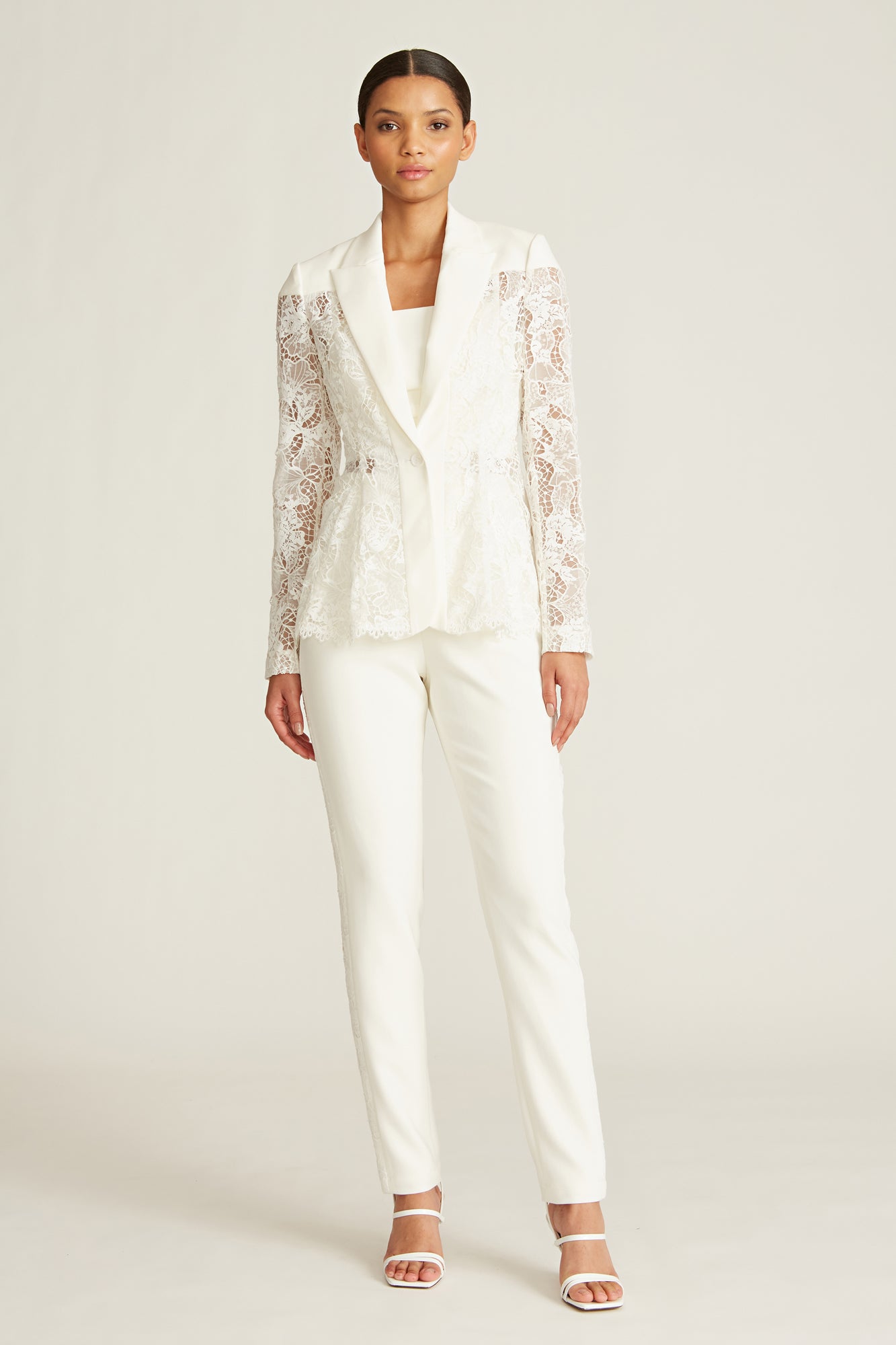 Theia - Shelby Lace Tuxedo Stripe Pant - Ivory