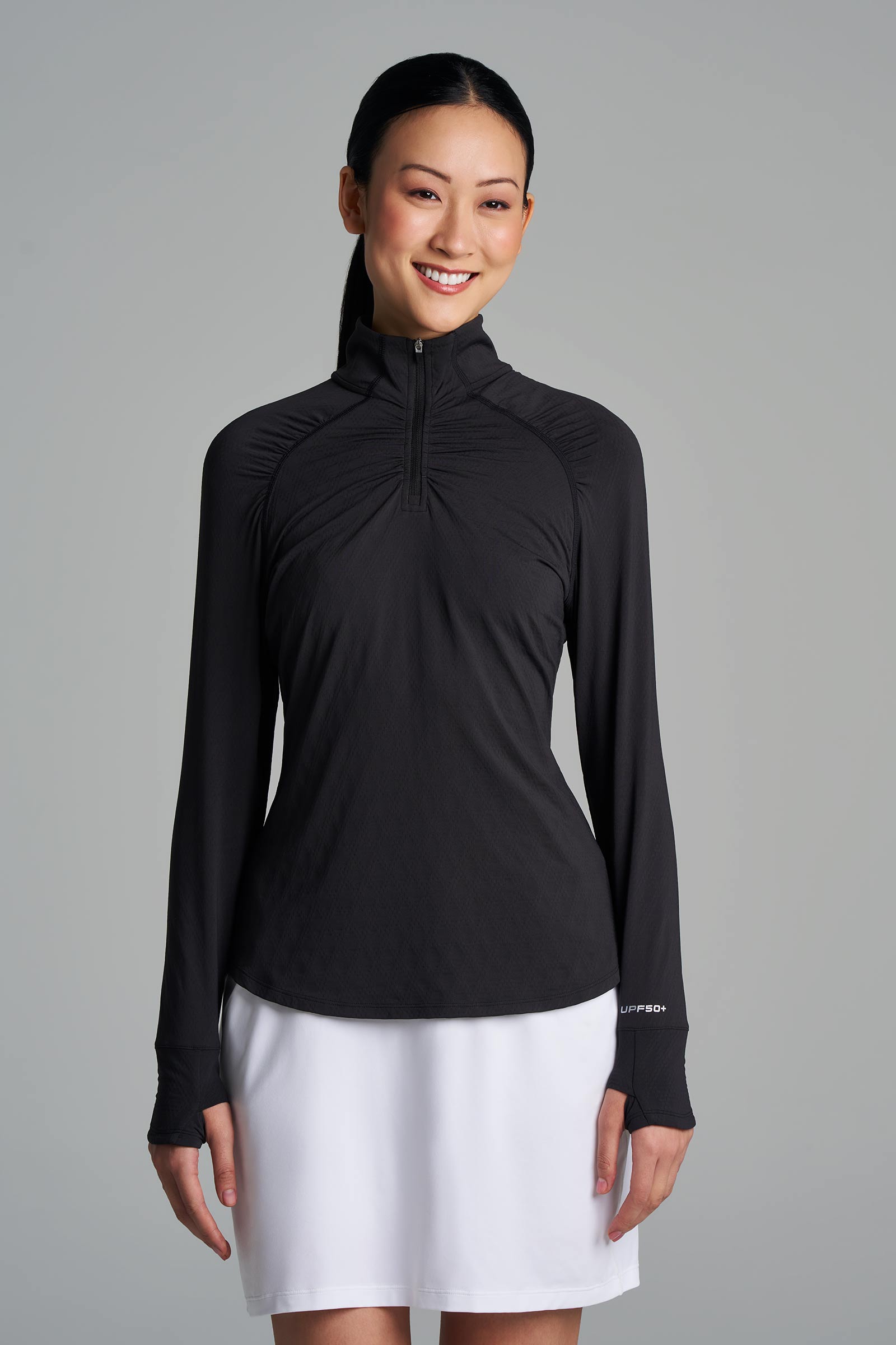 Women's Arabella Quarter-Zip Golf Shirt | Black Diamond Jacquard