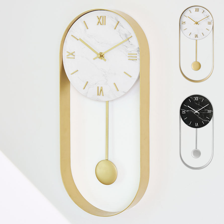 大理石調×スチール 振り子時計 インテリア雑貨 掛け時計 おしゃれ ぼん