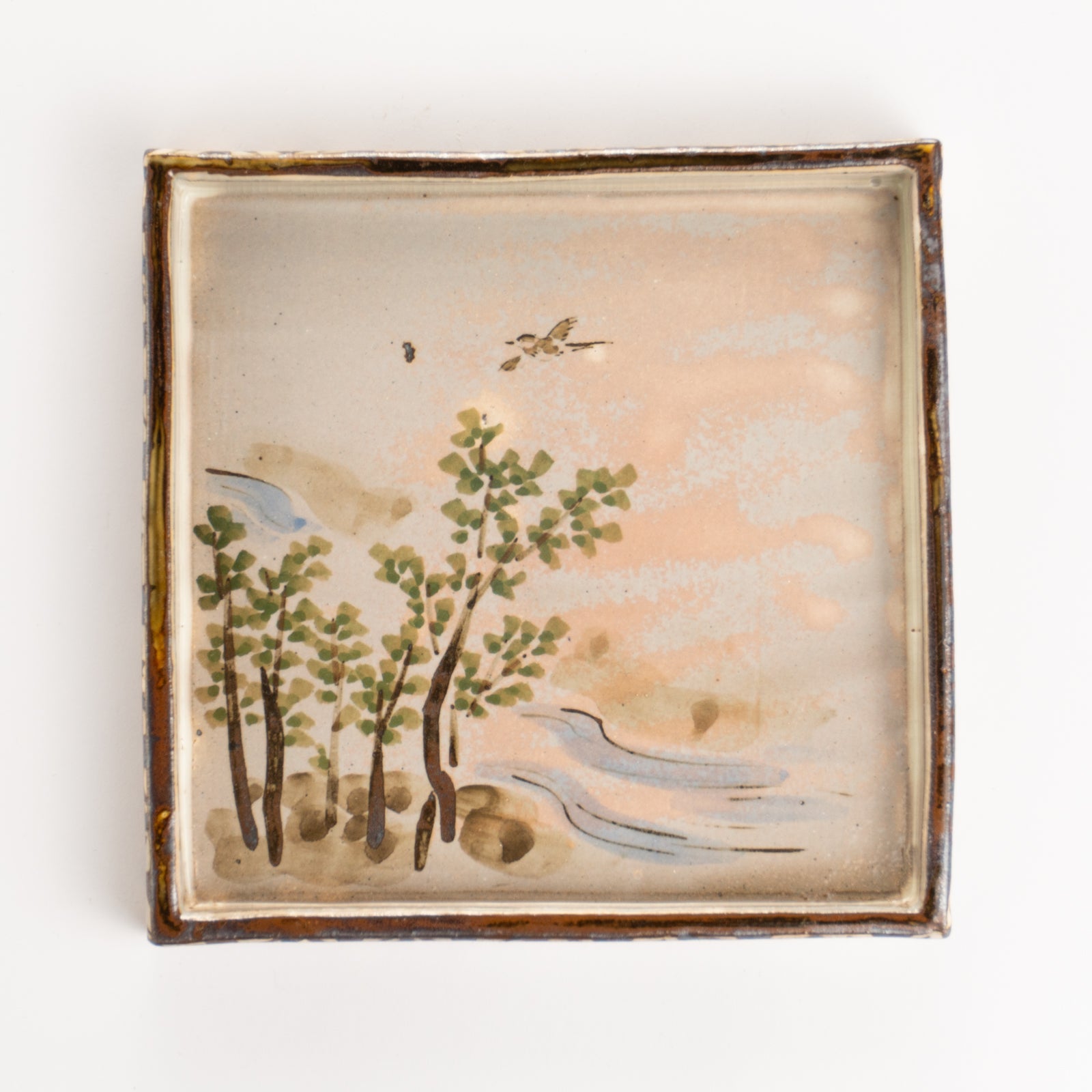 京都 清水焼】角皿 乾山写「卯木に郭公」 俊山窯｜コトポッター