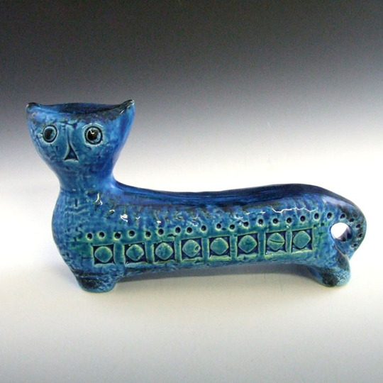 イタリアの工房BITOSSIによる青い陶器の猫 商品詳細 猫雑貨 猫グッズ