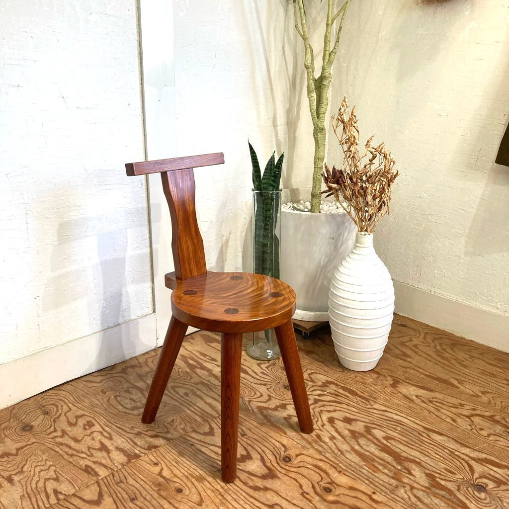 ケヤキ無垢材 ダイニングチェア スツール 中古 小ぶり コンパクト