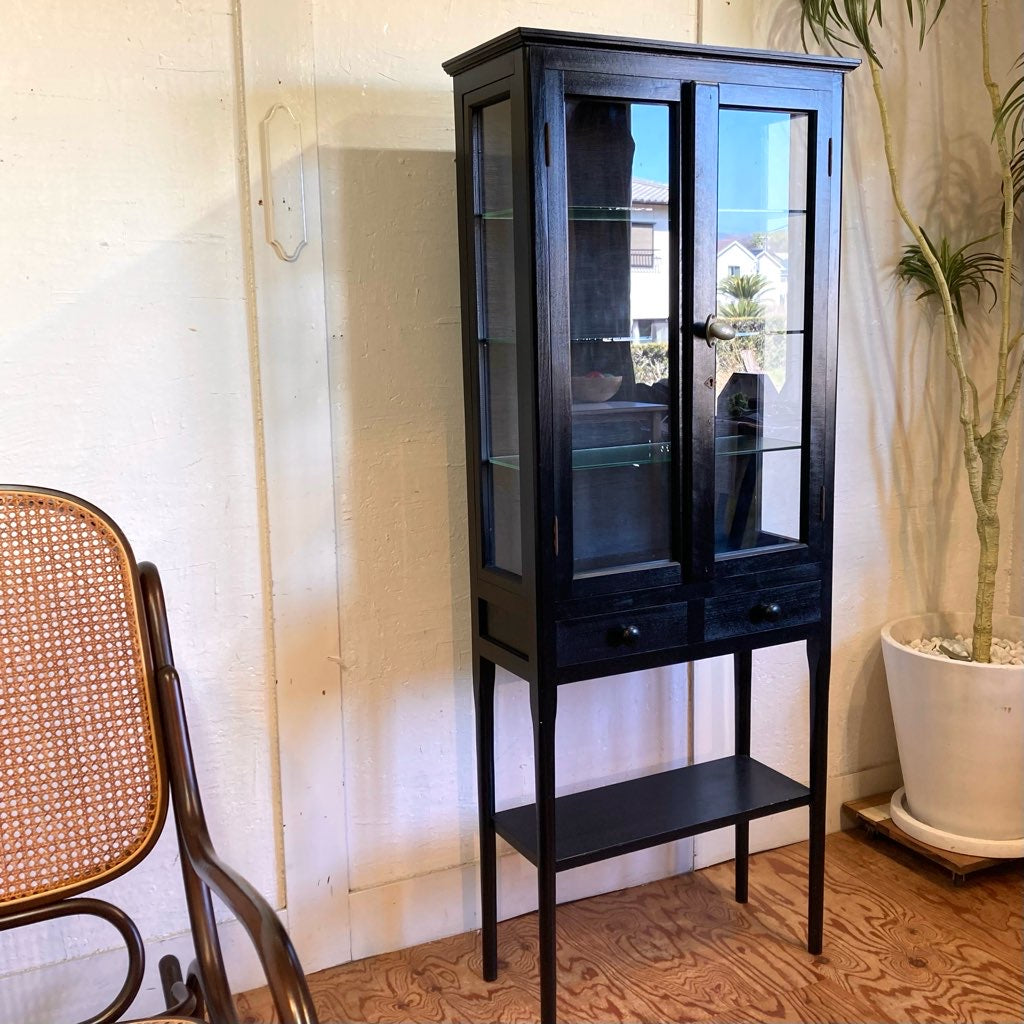 黒ペイントの古い医療棚 ケビント アンティーク 中古 シック レトロ