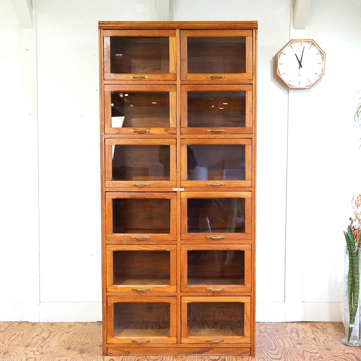 英国 アンティーク シャツケース キャビネット 飾り棚 ガラス オーク