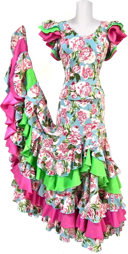 フラメンコ衣装ロゼ花子のイージーオーダー・花柄生地のワンピース