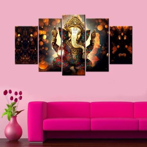 Lord Ganesha 5 Piece Canvas Wall art Painting - Gifts Corner at