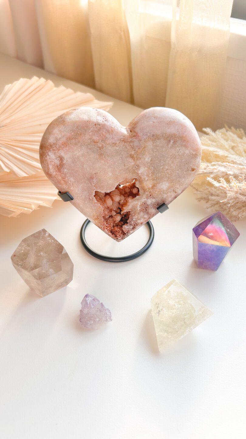 高品質 ロータスピンクのXL特大 ピンク アメジスト ハート （スタンド