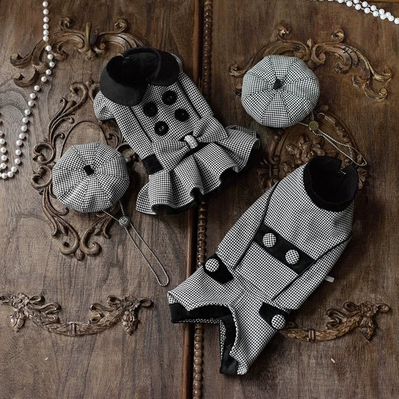 TaniWina 英国風 千鳥格子 ドレス＆スーツセット｜犬用ペア服・秋冬