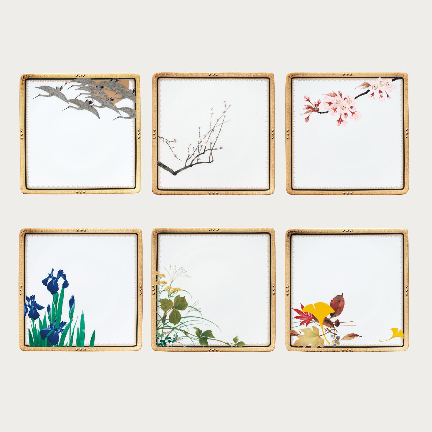 四季彩舞曲 21cmスクエアプレート揃(絵変り6枚) | ノリタケ食器公式