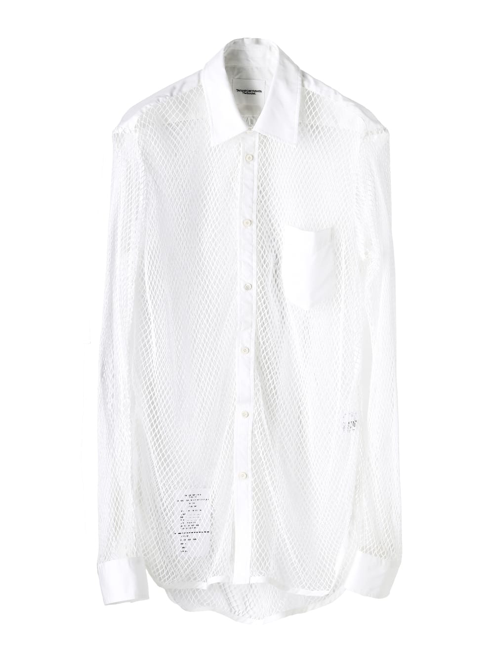 ss.0024AW25-white レギュラーカラーコンビネーションメッシュシャツ