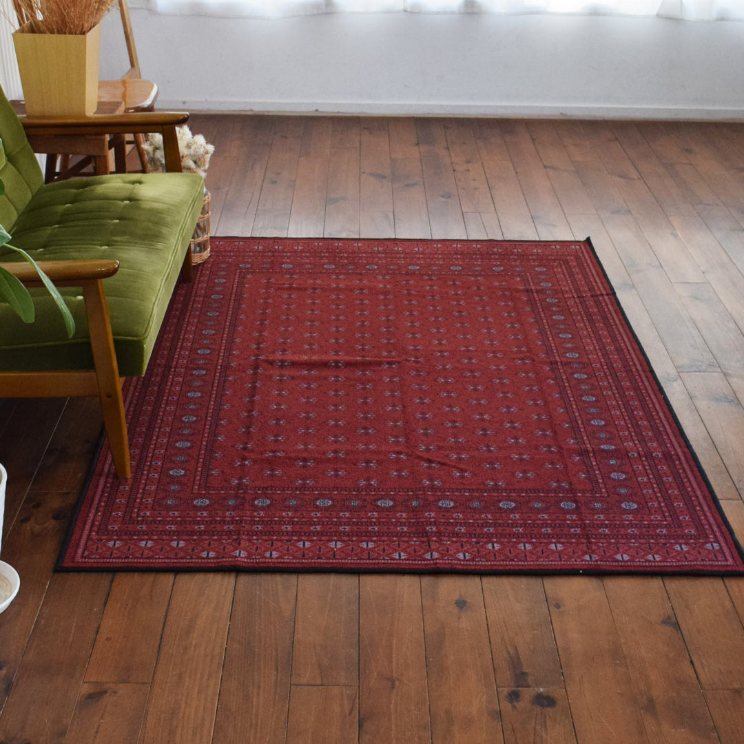 ヴィンテージ風ラグ TOCORU Series ブハラ ループ ワインレッド– ラグ