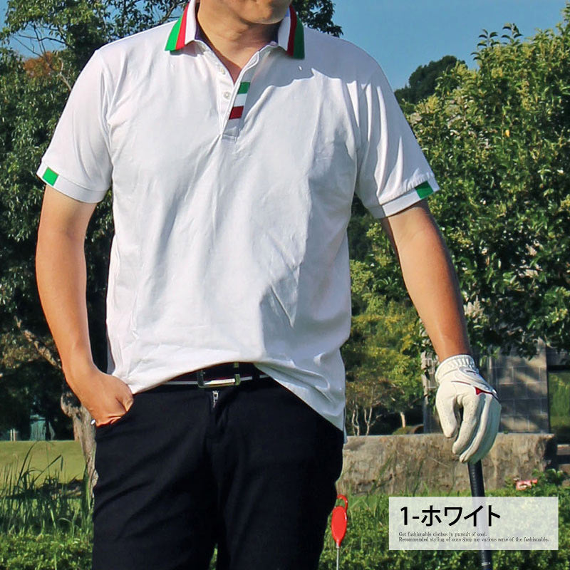 ゴルフポロシャツ メンズ ゴルフウェア イタリアカラー 半袖 無地