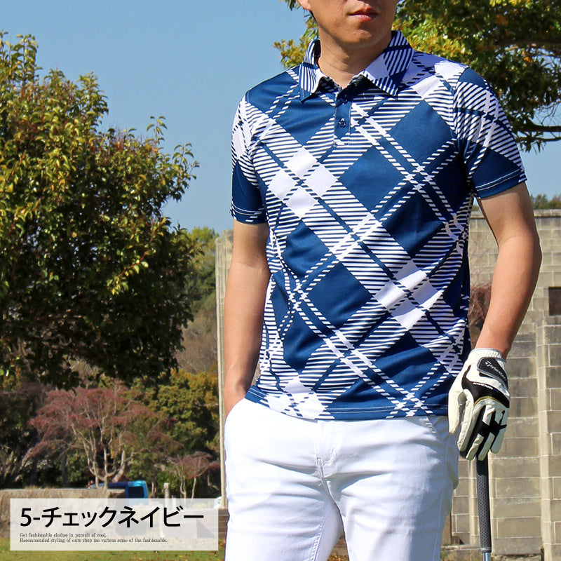 ポロシャツ メンズ ゴルフウェア 速乾 ドライメッシュ ストレッチ 総柄