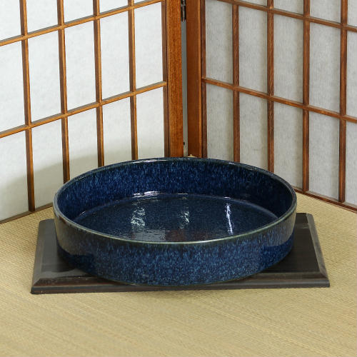 楽天市場】信楽焼 水盤 藍 斑点 切立 丸 10号 生け花 花器 池坊 小原流