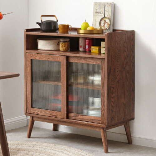 楽天市場】割引品 キャビネット 幅65cm 食器棚 オーク材 ガラス