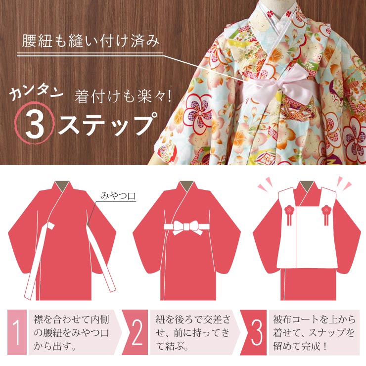 楽天市場】七五三 被布セット 3歳 女児 貝桶にねじり梅 着物 水色 被布