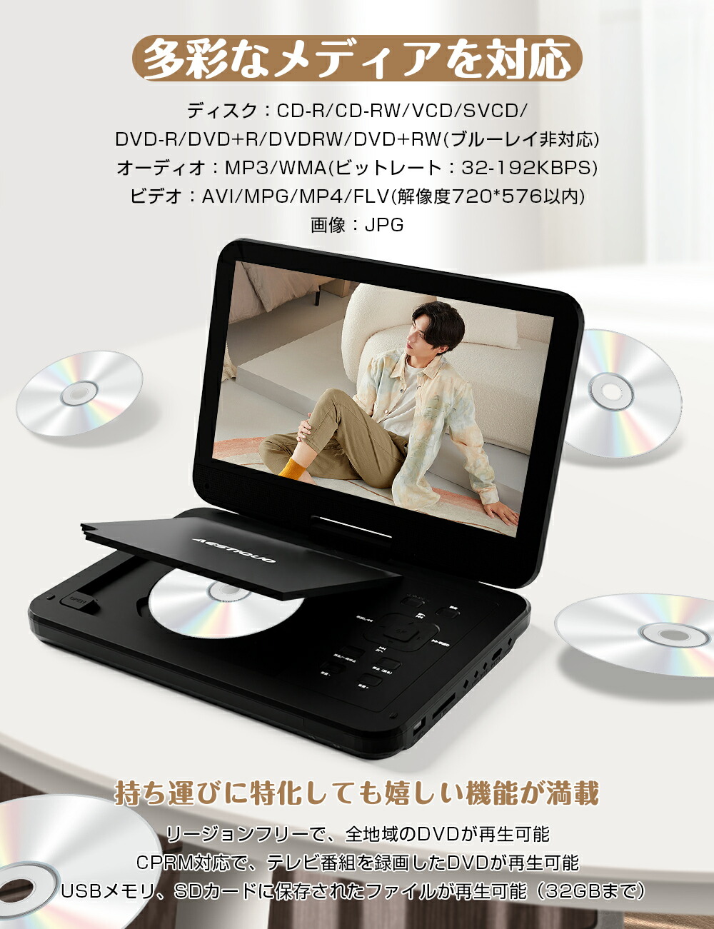 楽天市場】楽天1位☆＼61%OFF！／ポータブルdvdプレーヤー【2年保証