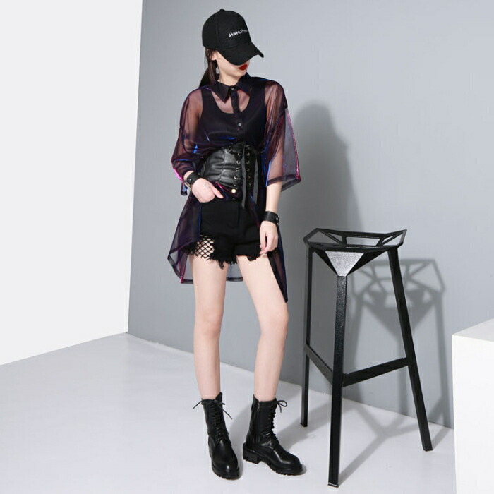 楽天市場】シースルー シャツ トップス ロング チュニック ブラウス