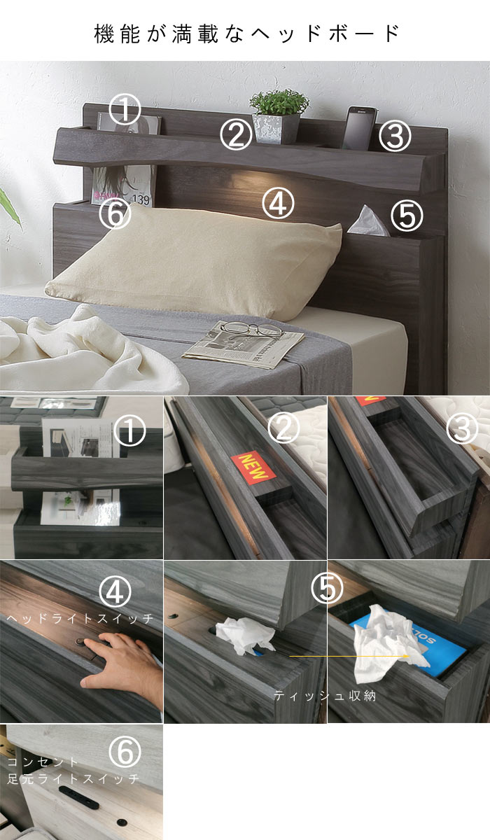 楽天市場】シングル ベッドフレーム 単体 足元LEDライト コンセント