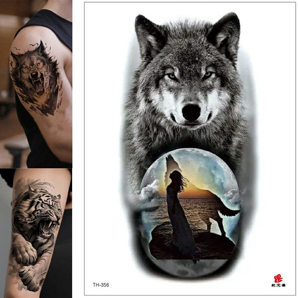 楽天市場】大きめフェイクタトゥーステッカー 1シート ウルフ オオカミ