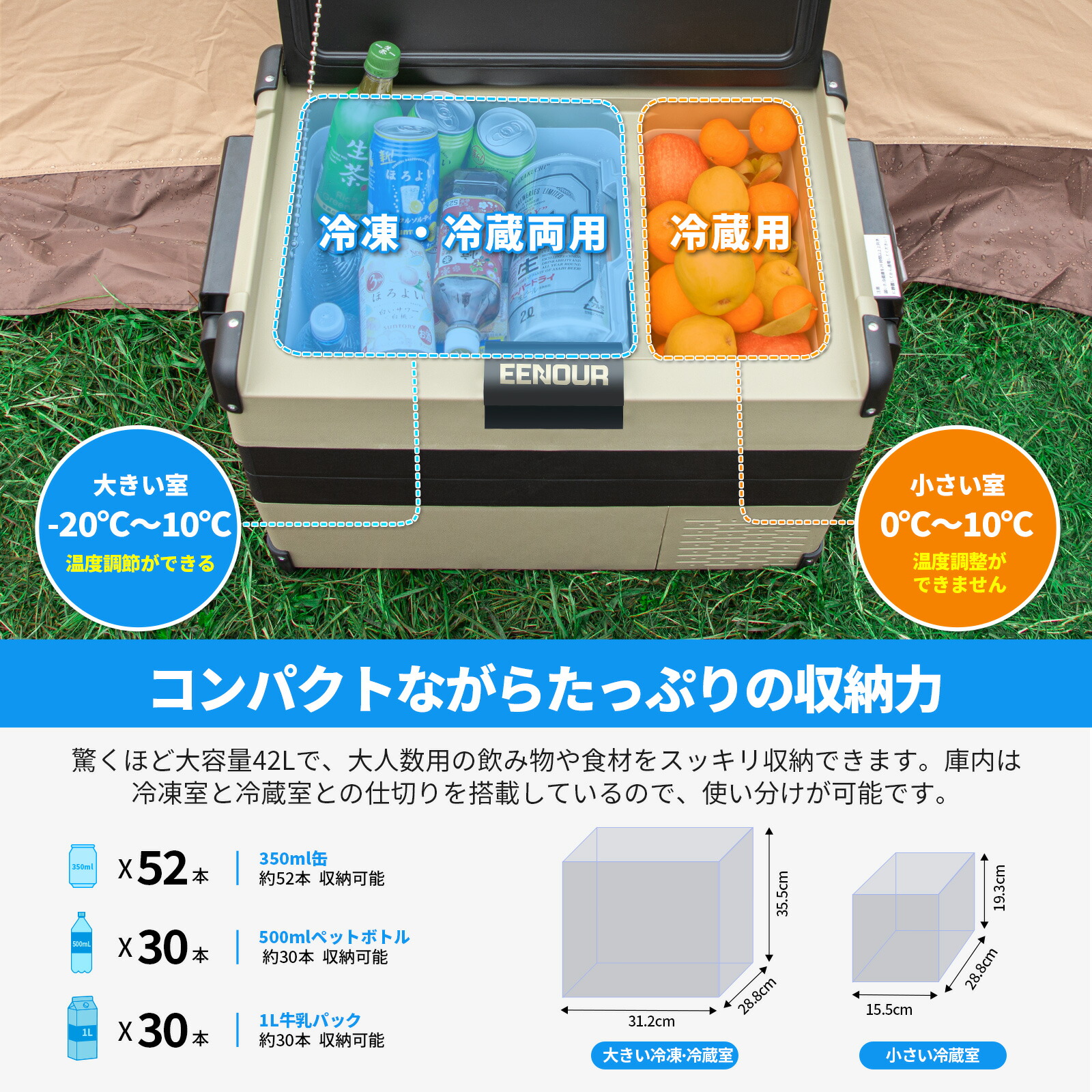 楽天市場】EENOUR 車載 冷凍庫 42L 車載冷蔵庫 ポータブル冷蔵庫 小型