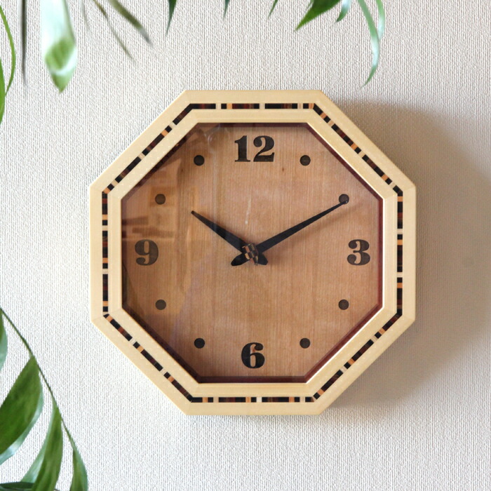 楽天市場】掛け時計 木製 八角時計（サクラ＆メープル） 寄木入り 文字
