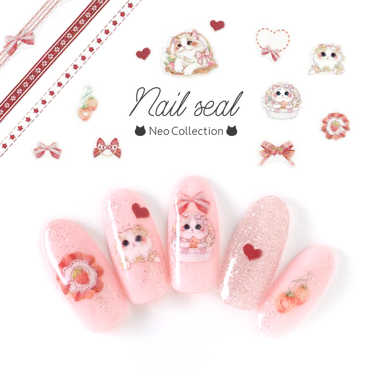 楽天市場】かわいい猫と苺のネイルシール リボン ハート キャット