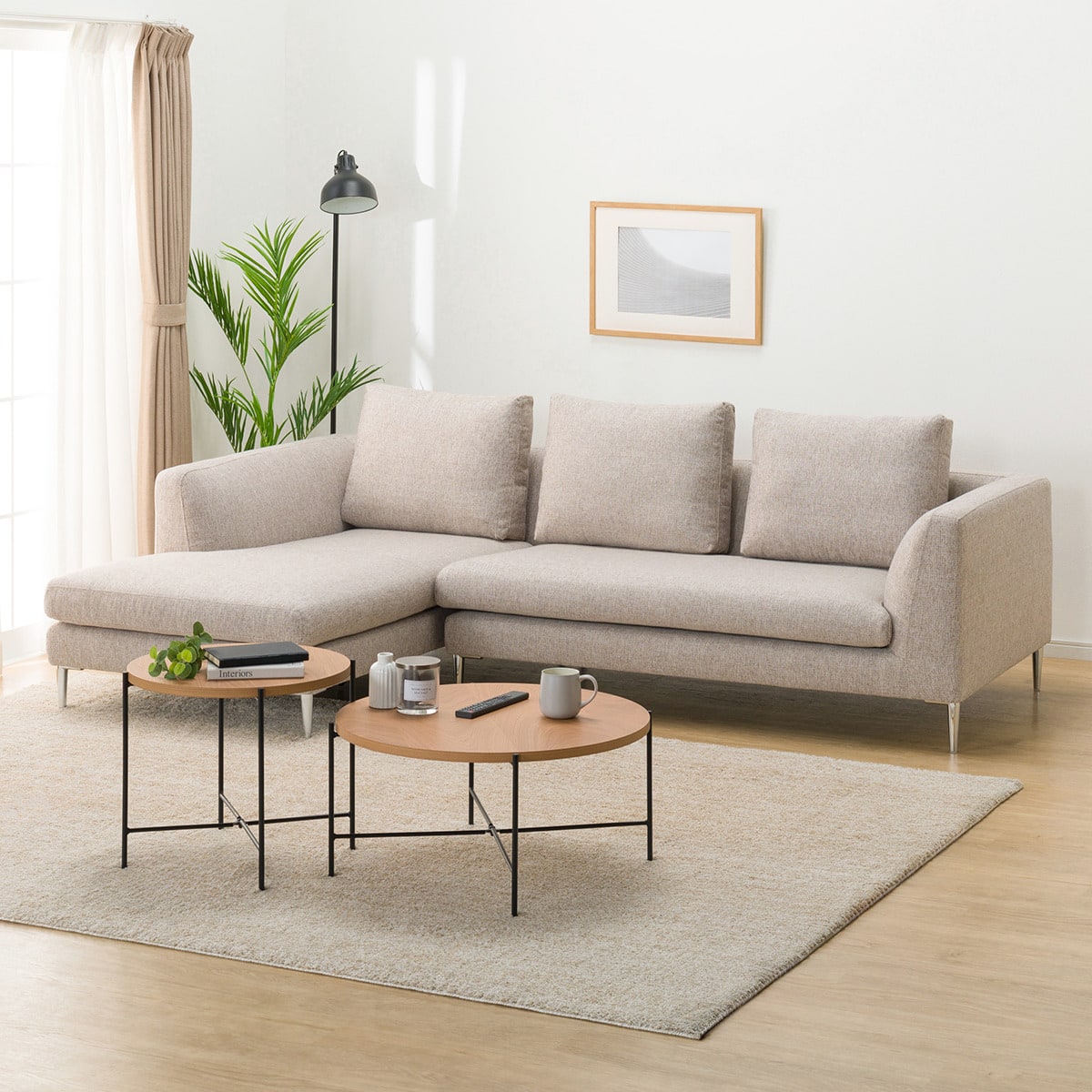 楽天市場】布張りカウチソファ(KK8160) 右カウチ 左カウチ ベージュ