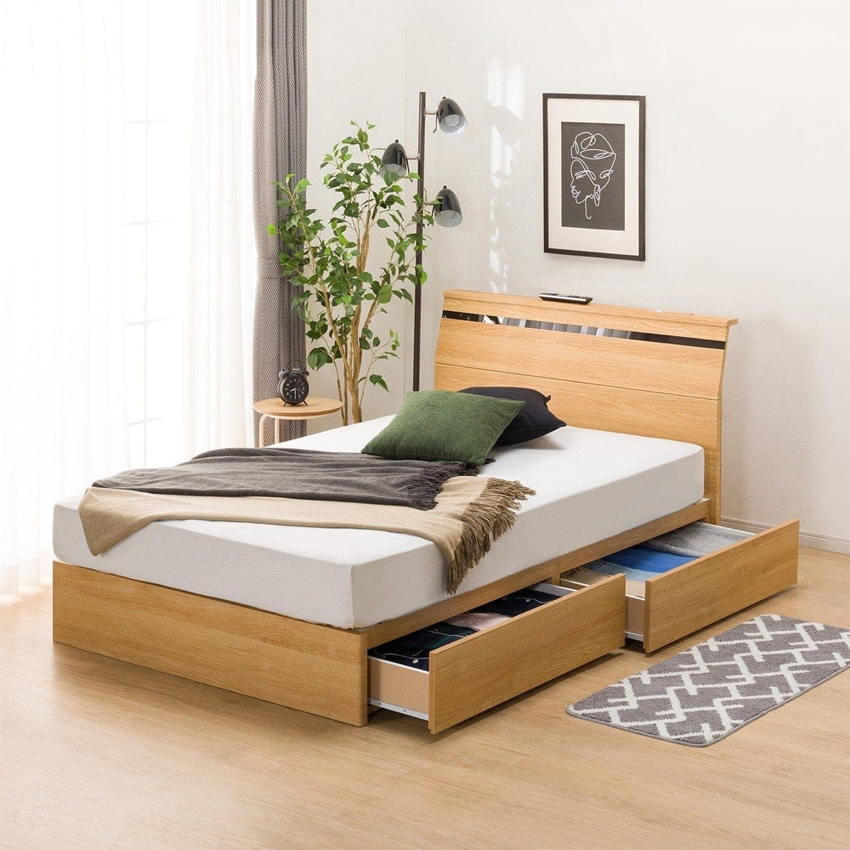 楽天市場】ベッドフレーム (EB-002 引出し付き DR) ニトリ 【配送員