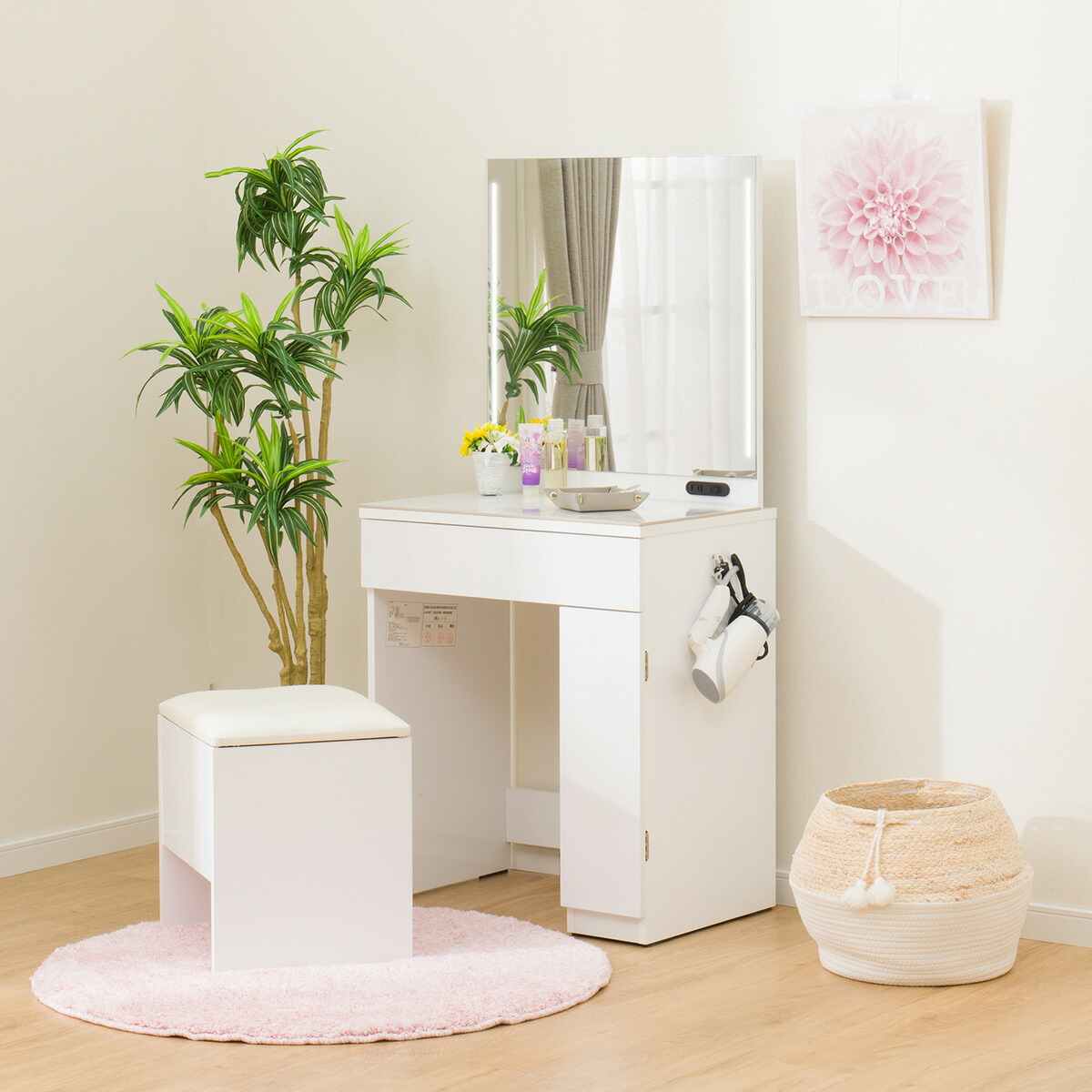 楽天市場】セラミック一面鏡ドレッサー LED照明付き (OS331 LED WH