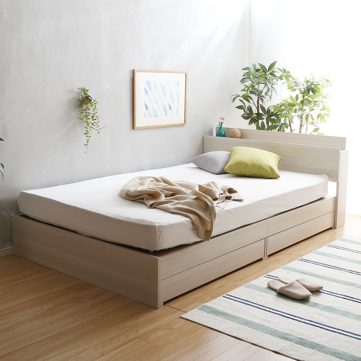 楽天市場】棚・コンセント付き チェストベッドフレーム シングル