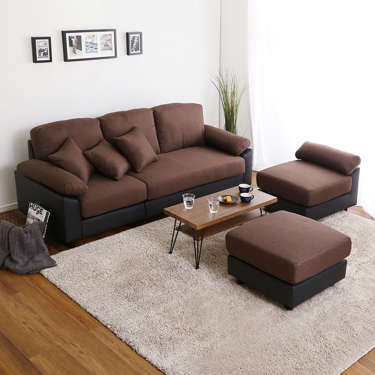 楽天市場】[幅197cm] PVC×布張り5人掛けコーナーカウチソファ (BR/BK