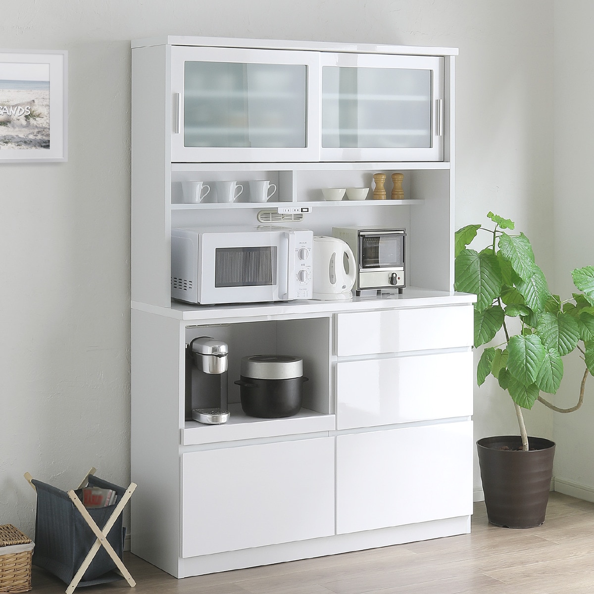 楽天市場】鏡面仕様のキッチンボード 引戸タイプ（幅120cm WH） ニトリ