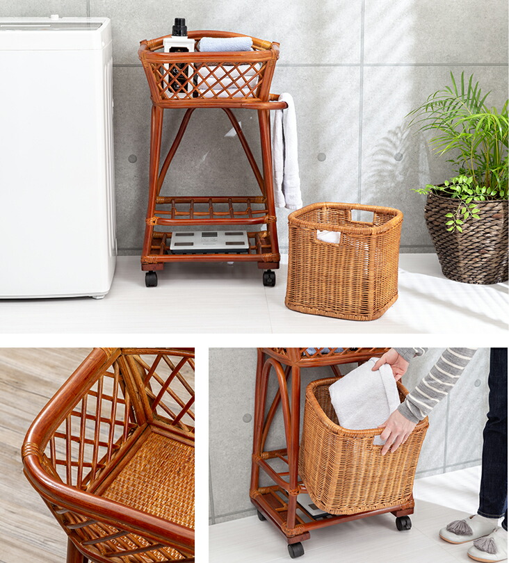 楽天市場】ラタン ランドリーラック ランドリーワゴン 籐 かご 洗濯