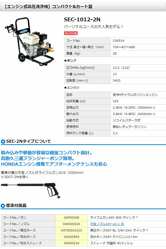 楽天市場】高圧洗浄機 スーパーエースウォッシャー エンジン式/12Mpa